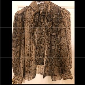 see through snake print khaki sizeS classic blouse